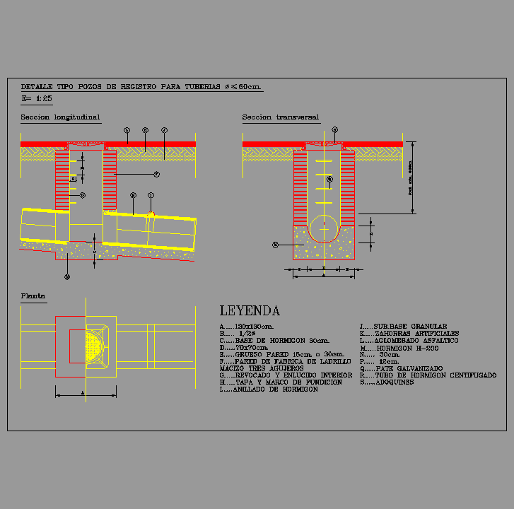 Bloque Autocad Pozo O60cm registro con salto